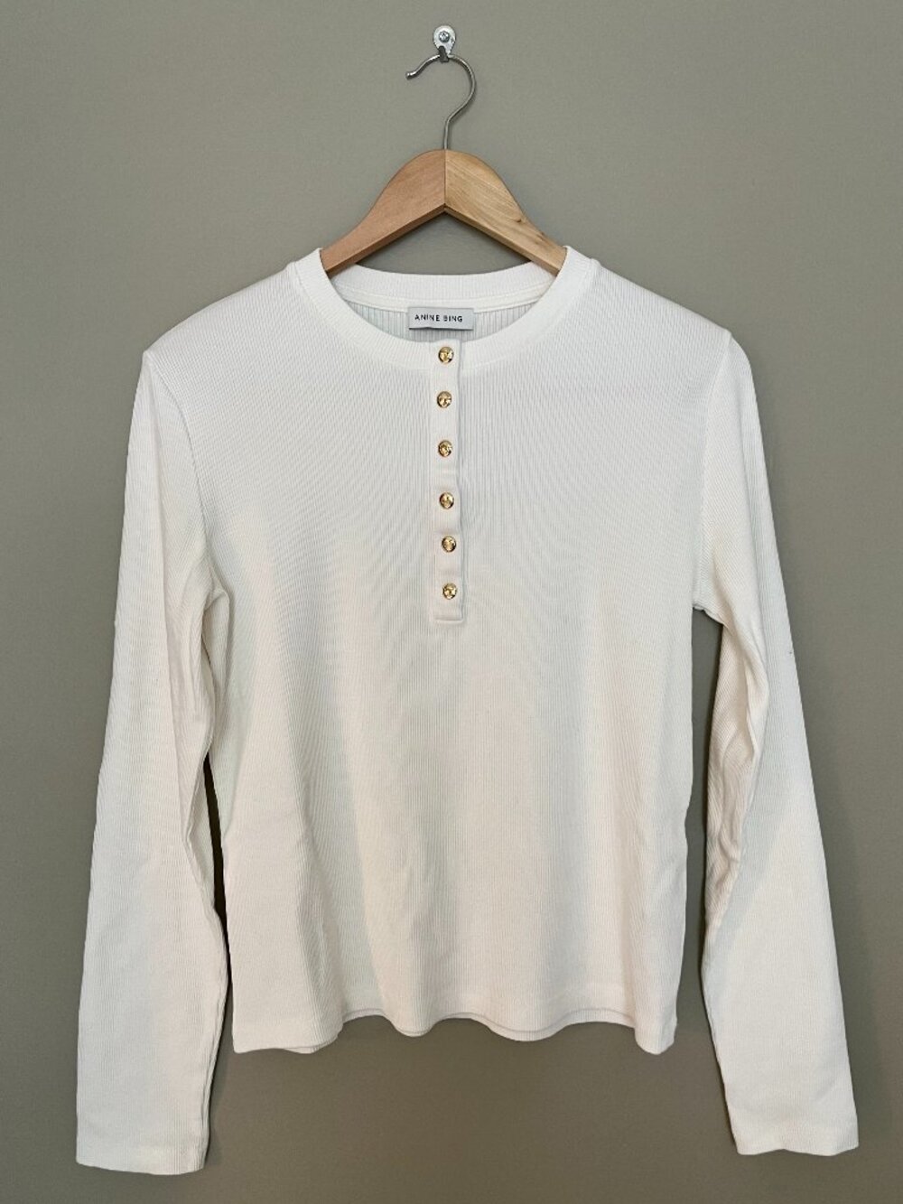 Anine Bing Alessia Long Sleeve Tee Ivory Size S
